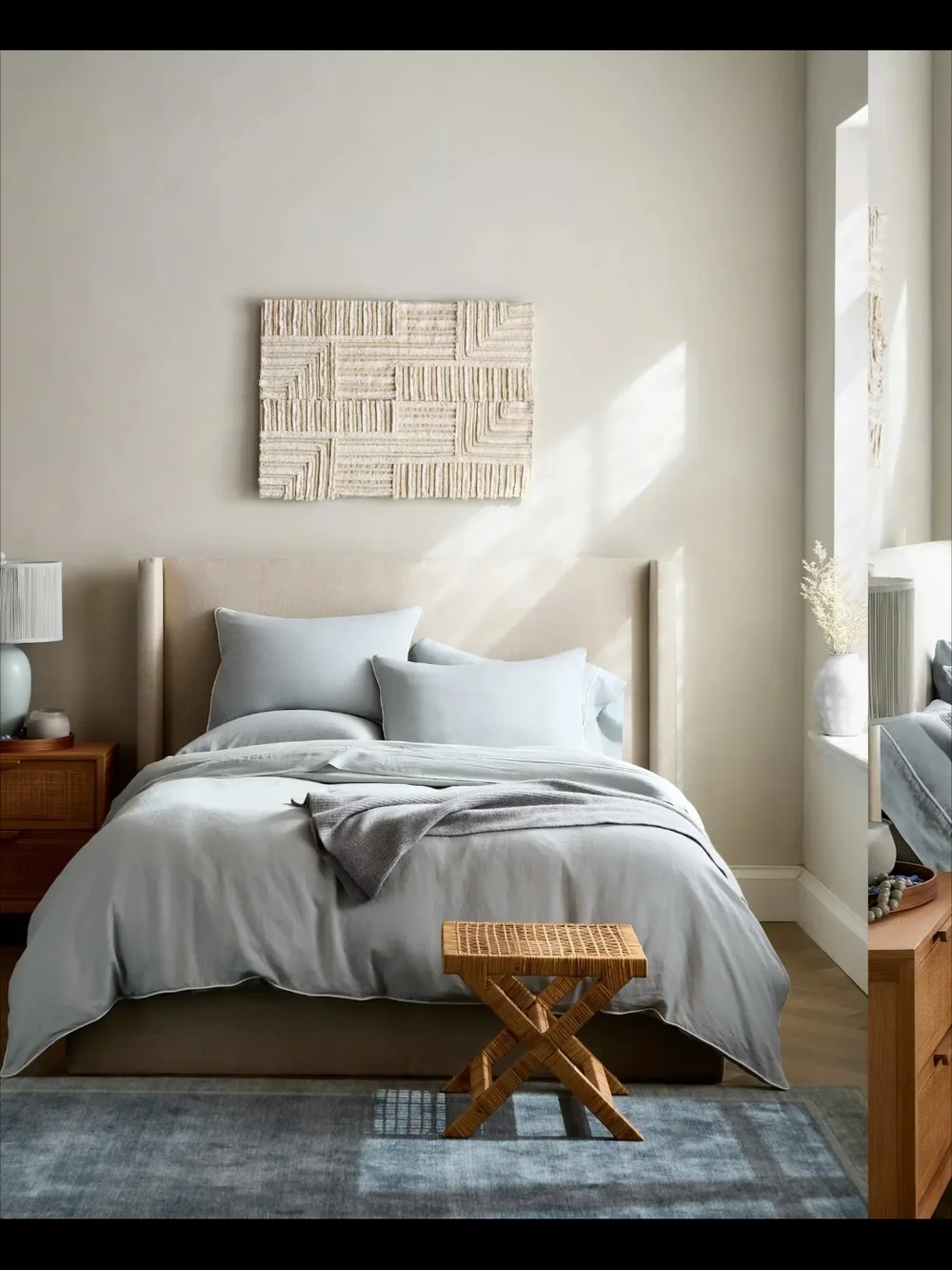Quince European Linen Piped Duvet Cover Set King Mist